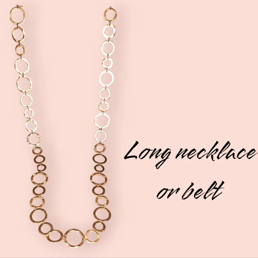 Necklace/belt goldtone hammered textured open circle adjustable length